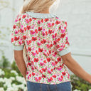  Romy Floral Striped Patchwork Collared Short Sleeve Blouse