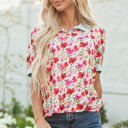  Romy Floral Striped Patchwork Collared Short Sleeve Blouse