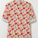  Romy Floral Striped Patchwork Collared Short Sleeve Blouse
