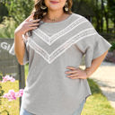  Rory Plus Size Lace Insert Waffle Ruffle Top
