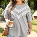  Rory Plus Size Lace Insert Waffle Ruffle Top