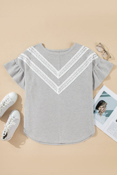 Rory Plus Size Lace Insert Waffle Ruffle Top