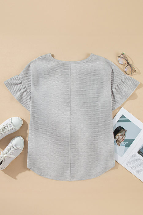 Rory Plus Size Lace Insert Waffle Ruffle Top