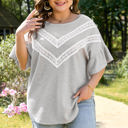 Light Grey 2X Rory Plus Size Lace Insert Waffle Ruffle Top