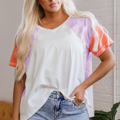 Rosalee V Neck Exposed Seam High Low Top
