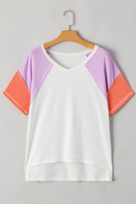 Rosalee V Neck Exposed Seam High Low Top