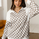 Khaki Large Rosalia Ribbed Patchwork Loose Sweatshirt