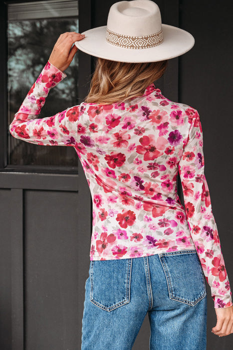 Rosalie Floral Long Sleeve Slim Fit Mesh Top