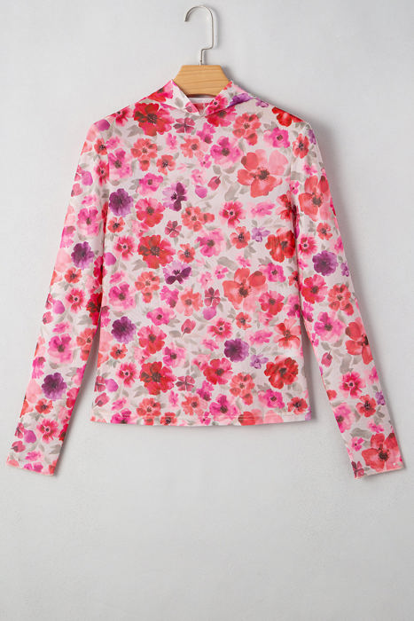 Rosalie Floral Long Sleeve Slim Fit Mesh Top