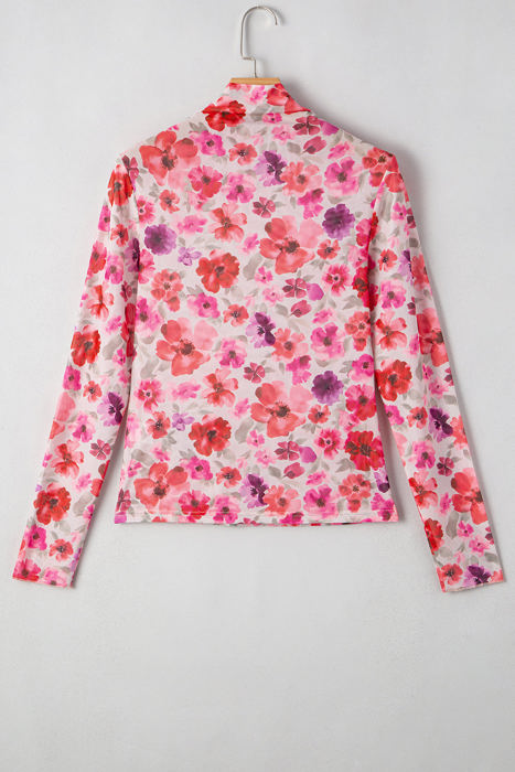 Rosalie Floral Long Sleeve Slim Fit Mesh Top