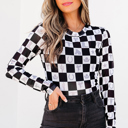  Rosalina Pattern Mesh Mock Long Sleeve Top