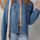 Blue Medium Rosalyn Flap Textured Down Jacket