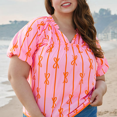 Sydney Plus Size Bowknot V Neck Blouse