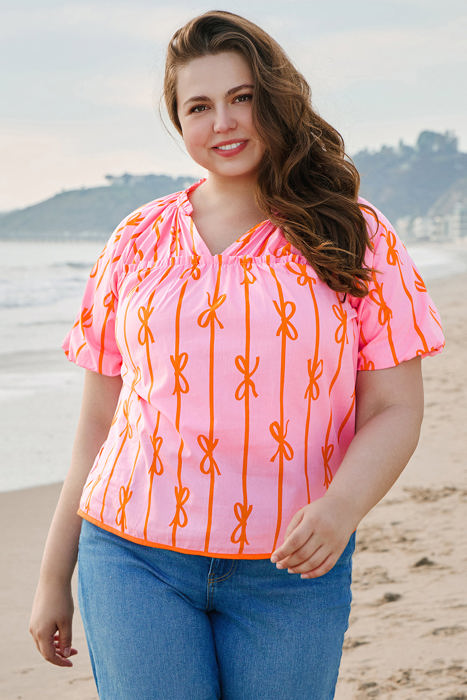 Sydney Plus Size Bowknot V Neck Blouse