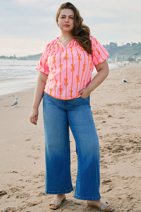 Sydney Plus Size Bowknot V Neck Blouse