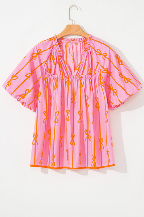 Sydney Plus Size Bowknot V Neck Blouse
