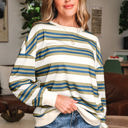  Rose Stripe Crew Neck Pullover Sweatshirt
