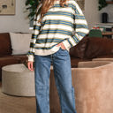  Rose Stripe Crew Neck Pullover Sweatshirt