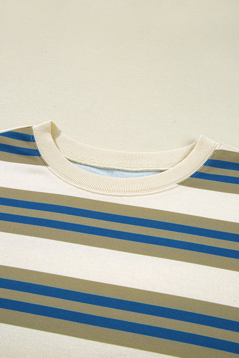 Rose Stripe Crew Neck Pullover Sweatshirt