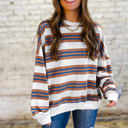  Rose Stripe Crew Neck Pullover Sweatshirt
