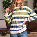 Khaki Stripe Small Rose Stripe Crew Neck Pullover Sweatshirt