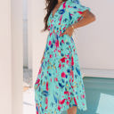  Roselyn Abstract Short Puff Sleeve Tiered Maxi Dress
