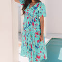 Roselyn Abstract Short Puff Sleeve Tiered Maxi Dress