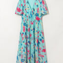  Roselyn Abstract Short Puff Sleeve Tiered Maxi Dress