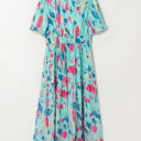  Roselyn Abstract Short Puff Sleeve Tiered Maxi Dress