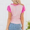  Rosie Stripe Ruffled V Neck Cap Puff Sleeve Top