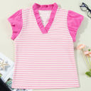  Rosie Stripe Ruffled V Neck Cap Puff Sleeve Top