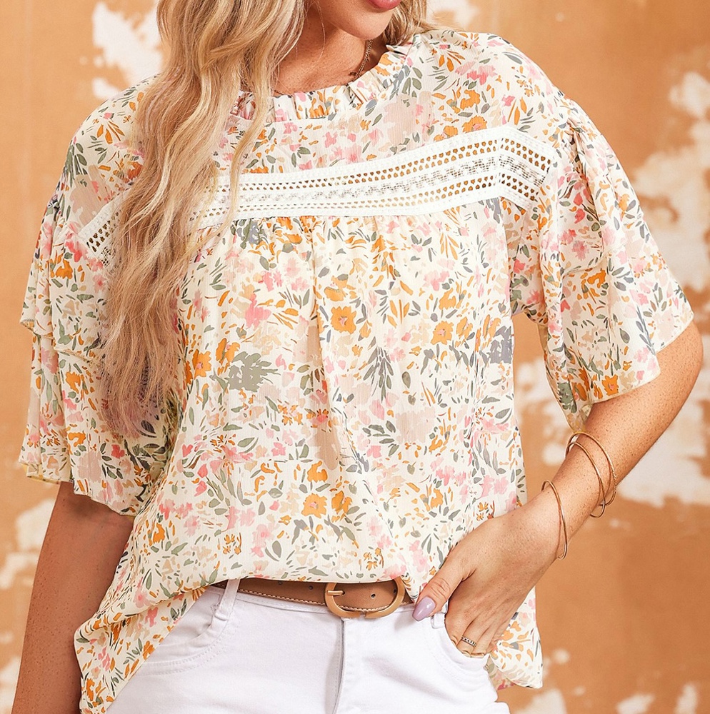 Karsyn Floral Print Wide Ruffle Sleeves Blouse