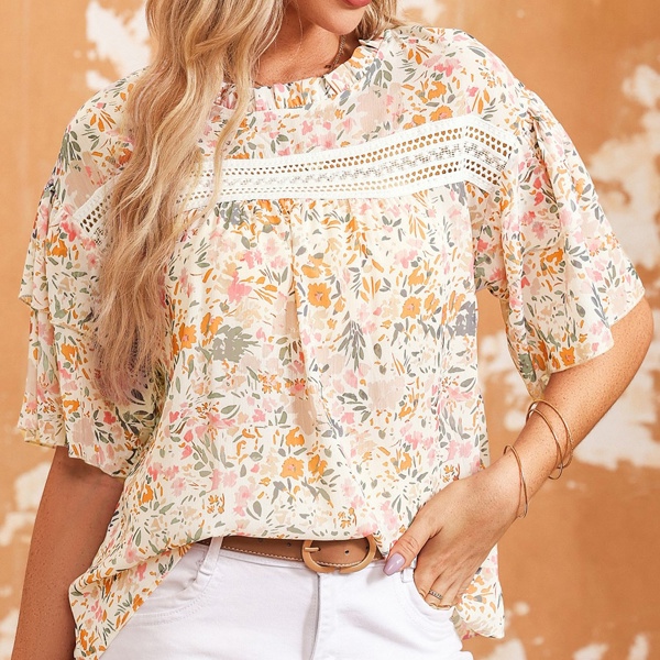 Karsyn Floral Print Wide Ruffle Sleeves Blouse