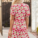 Ruby Floral Puff Sleeve Tiered Ric Rac Pocketed Mini Dress