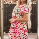  Ruby Floral Puff Sleeve Tiered Ric Rac Pocketed Mini Dress