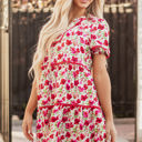  Ruby Floral Puff Sleeve Tiered Ric Rac Pocketed Mini Dress