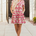  Ruby Floral Puff Sleeve Tiered Ric Rac Pocketed Mini Dress