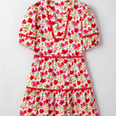  Ruby Floral Puff Sleeve Tiered Ric Rac Pocketed Mini Dress