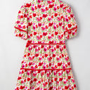  Ruby Floral Puff Sleeve Tiered Ric Rac Pocketed Mini Dress