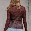  Ruth Sheer Mesh Patterned Lettuce Trim Top