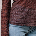  Ruth Sheer Mesh Patterned Lettuce Trim Top
