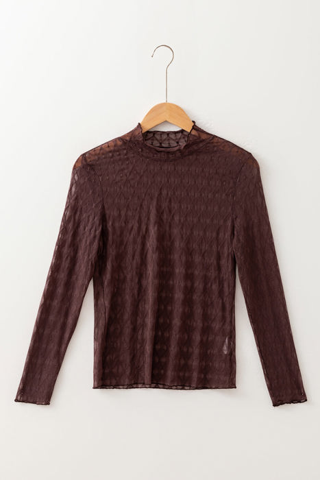 Ruth Sheer Mesh Patterned Lettuce Trim Top