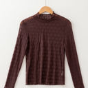  Ruth Sheer Mesh Patterned Lettuce Trim Top