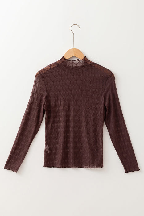 Ruth Sheer Mesh Patterned Lettuce Trim Top