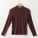  Ruth Sheer Mesh Patterned Lettuce Trim Top