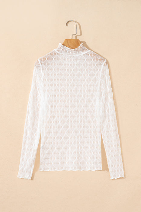 Ruth Sheer Mesh Patterned Lettuce Trim Top
