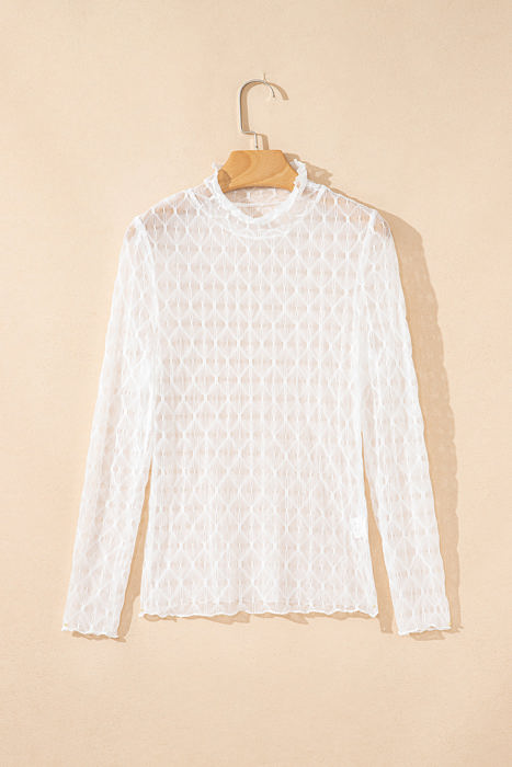 Ruth Sheer Mesh Patterned Lettuce Trim Top