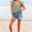  Ruthie Flutter Sleeve Lace V Neck Top