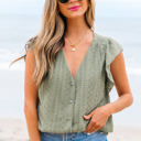 Laurel Green Small Ruthie Flutter Sleeve Lace V Neck Top
