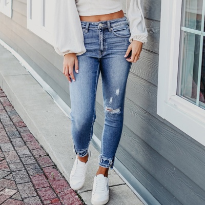 Macie Distressed Frayed Ankle Skinny Jeans